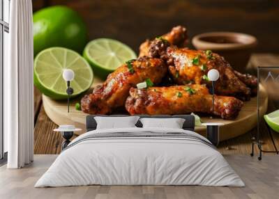  Deliciously grilled chicken wings garnished with lime and green onions ready to be savored Wall mural