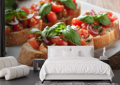  Freshly prepared bruschetta with tomatoes and basil ready to be savored Wall mural