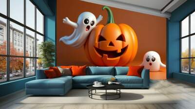  Trick or Treat  A Halloween Pumpkin and Ghosts Wall mural