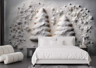 A white powdery substance covers two trees, making them look like Christmas trees Wall mural