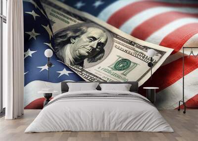 american flag covering dollars, money concept, financial crisis, parents in crisis, stock market, generative ai Wall mural