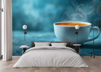 A white cup of hot coffee with smoke Wall mural