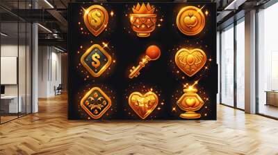 Set of yellow game icons for casino Wall mural