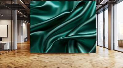 a flat smooth satin texture in rich emerald green. A close-up of rich emerald green satin fabric, showcasing its smooth texture and elegant drape, perfe Wall mural