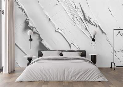 Abstract background of white textured paint strokes on a canvas with shadows and depth effects. Wall mural