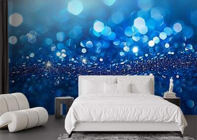 Abstract image of blue sparkling lights resembling sapphires on a dark background suitable for a luxurious or festive backdrop concept.  Wall mural