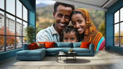 Ethiopian family. Ethiopia. Families of the World. A joyful family embracing outdoors with a natural landscape in the background. . #fotw Wall mural