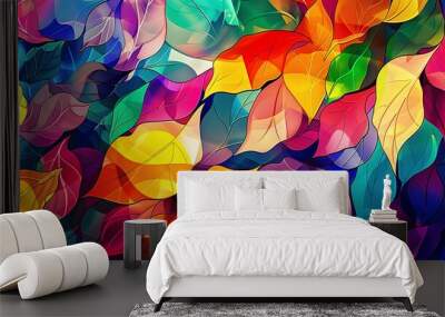 Vibrant and colorful abstract leaf pattern in a seamless design perfect for print and web backgrounds.  Wall mural