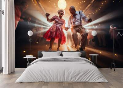 Older energetic couple out at a club dancing and having a great time Wall mural