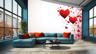 White and pink background with red hearts and flourishes for love and Valentine's Day Wall mural