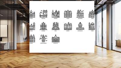 European cities landmarks icons set Wall mural