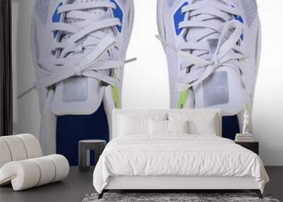 Top view gray running shoes Wall mural