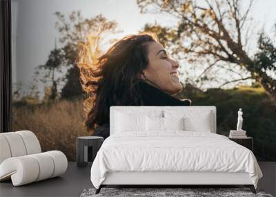 Happy Woman in Countryside Wall mural