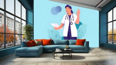  Flat vector illustration a young nurse woman isolated being shocked she has remembered important meeting  Wall mural