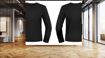 Blank black long sleeve t-shirt template. Front and back views. Vector illustration. Wall mural