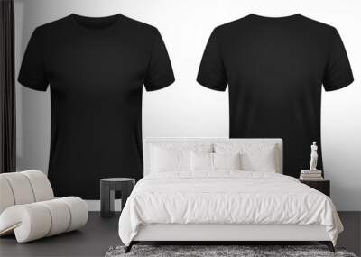 Blank black t-shirt template. Front and back views. Vector illustration. Wall mural