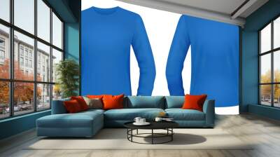 Blank blue long sleeve t-shirt template. Front and back views. Vector illustration. Wall mural