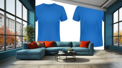 Blank blue t-shirt template. Front and back views. Vector illustration. Wall mural