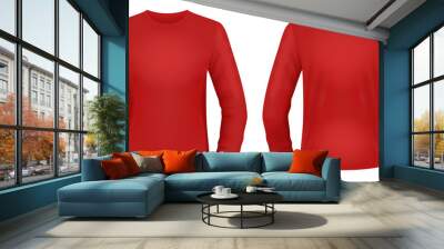 Blank red long sleeve t-shirt template. Front and back views. Vector illustration. Wall mural