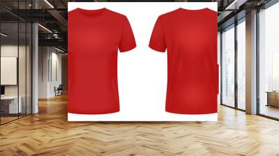 Blank red t-shirt template. Front and back views. Vector illustration. Wall mural