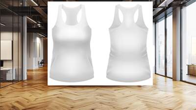 Blank white tank top template. Front and back views. Vector illustration. Wall mural