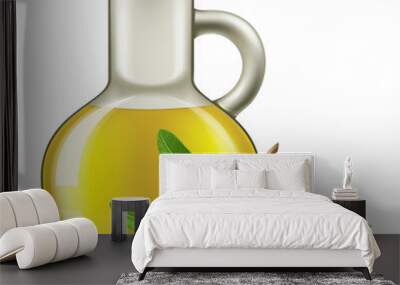 Olive oil in a jar with black olives. Vector illustration. Wall mural