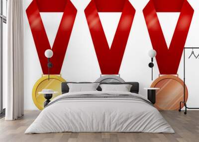 Set of medals in three versions - gold, silver, bronze. Vector illustration. Wall mural