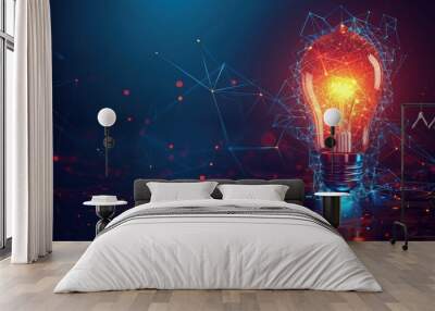 Abstract digital light bulb and growing arrows up. Wall mural