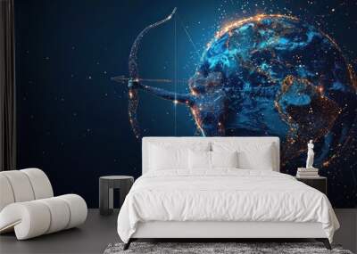 Abstract digital planet Earth and target with bow arrow in a bullseye. Wall mural