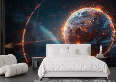 Abstract digital planet Earth and target with bow arrow in a bullseye. Wall mural