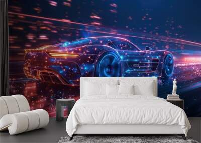 Abstract image of a sport car in the form of a starry sky or space Wall mural