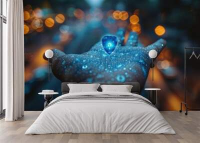 Abstract technology pin on hand. Wall mural