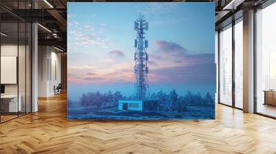 Blue abstract 3d isolated telecommunication tower Wall mural