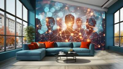 Connected Silhouettes in a Network of Light Wall mural