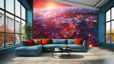 Global internet work.World map Wall mural