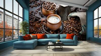 Black coffee on an old background in a cup Wall mural