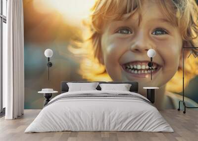 A Smiling Child Captured In A Joyful Moment, Their Face Radiating Pure Happiness, Hd Images Wall mural