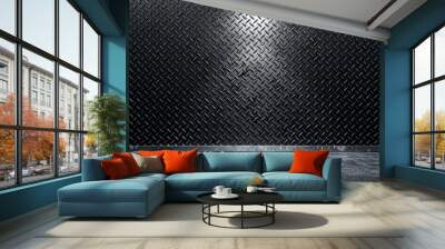 Diamond metal wall background with concrete floor. 3d renderer Wall mural