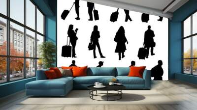 Family travel silhouettes vector luggage Wall mural