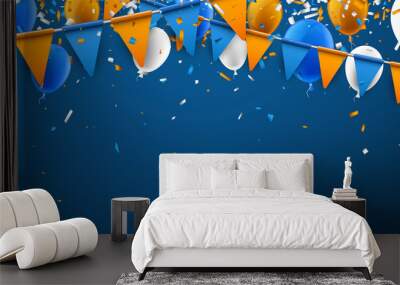 Banner with flags and balloons. Wall mural