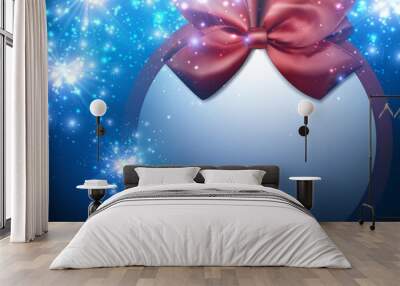 Christmas blue background with bow. Wall mural