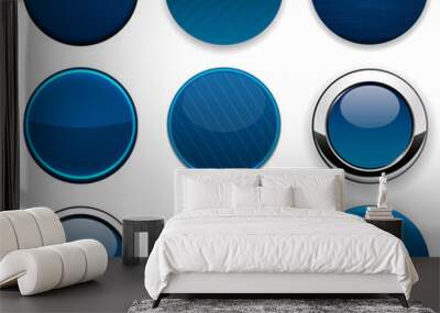 Dark-blue round high-detailed modern web buttons. Wall mural