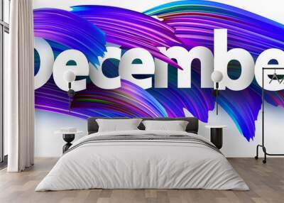 December banner with blue brush strokes. Wall mural