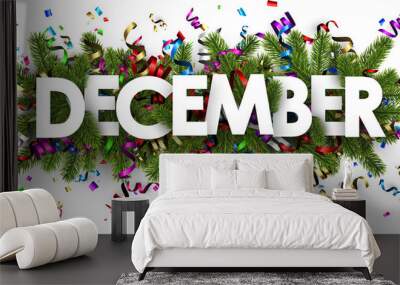 Festive december banner with colorful serpentine. Wall mural