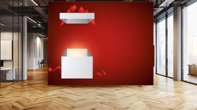 Gift box with red bow. Wall mural