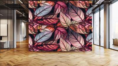 Macro texture of beautiful leaves in rainbow colors tones. AI generative illustration. Wall mural