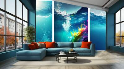 Multicolored underwater backgrounds with ink. AI generative. Wall mural