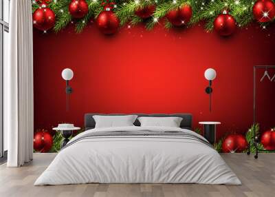 New Year background with Christmas balls. Wall mural