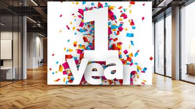 one year paper confetti sign. Wall mural