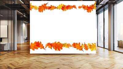 Oval frame made of autumn oak leaves in warm orange and yellow tones. Vector illustration. Wall mural